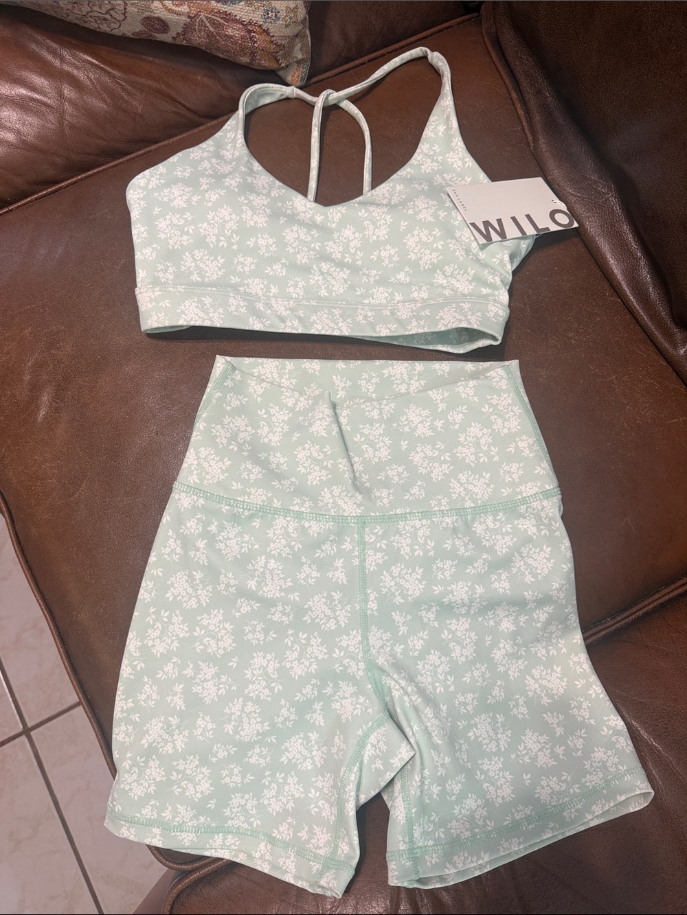 Willow Floral Sage print SET sports bra and shorts